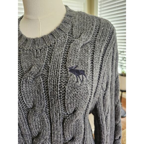 Abercrombie & Fitch Thick Cable-Knit Wool Blend Sweater Women's L Y2K Gray - Picture 4 of 11